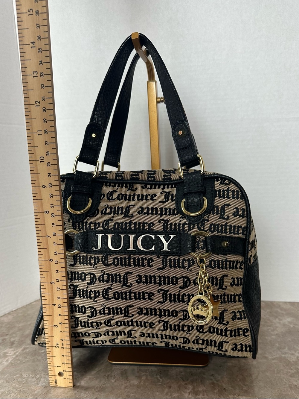 Juicy Couture Sweet Surrender Black Beige Satchel Monogram Dome Goth Hand Bag - Picture 11 of 13